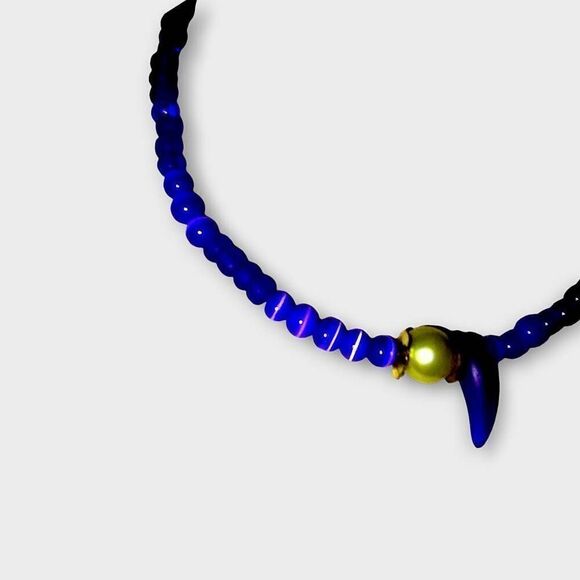 Blue Glass Beaded Necklace & Bracelet Cats Eye Lime Glass Brass Clasps‎ Jewelry - Picture 5 of 5